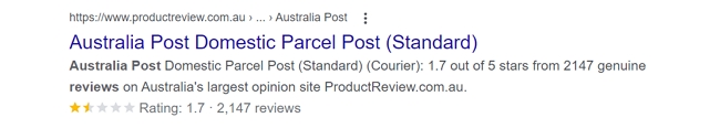 Australian Consumer ratings of Aust Post