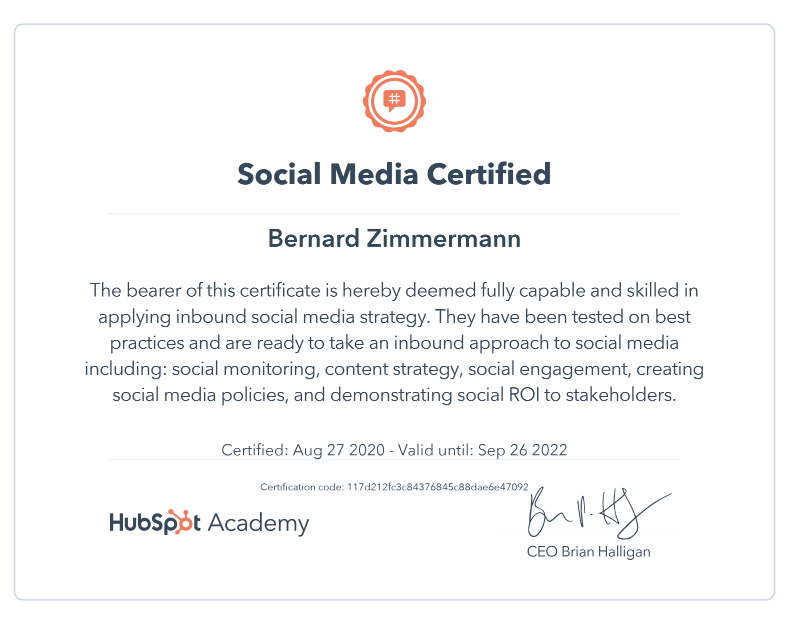 social media certificate