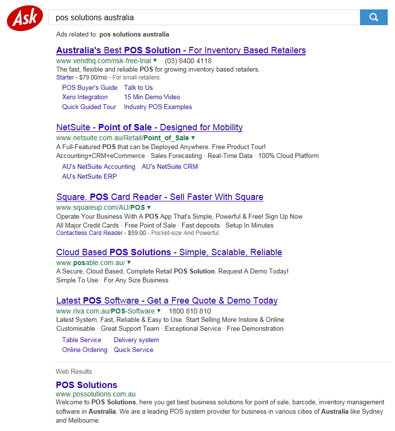 Searches for POS Solutions Australia by Ask