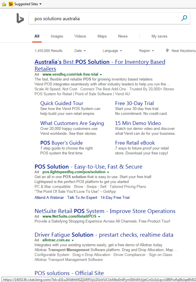 Searches for POS Solutions Australia by Bing