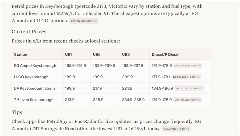 Using AI to get current petrol prices