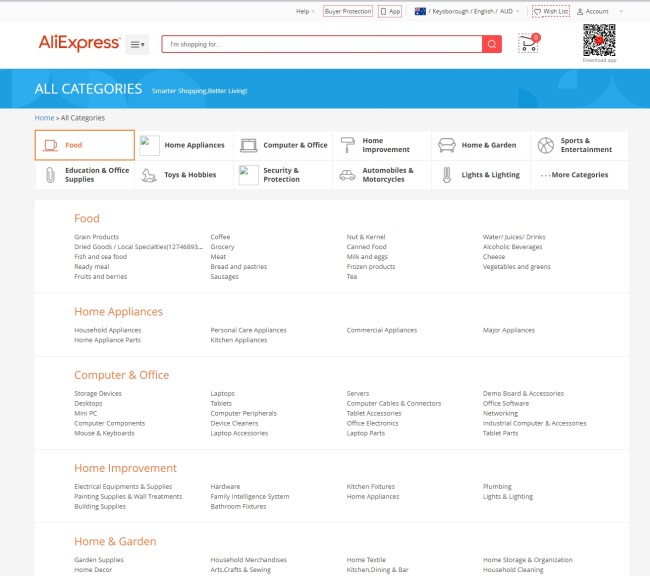 Aliexpress product ranges