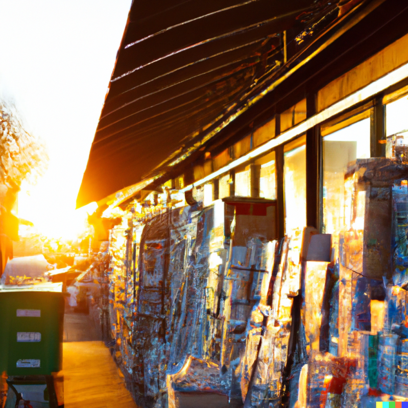 sunset over a paper shop 