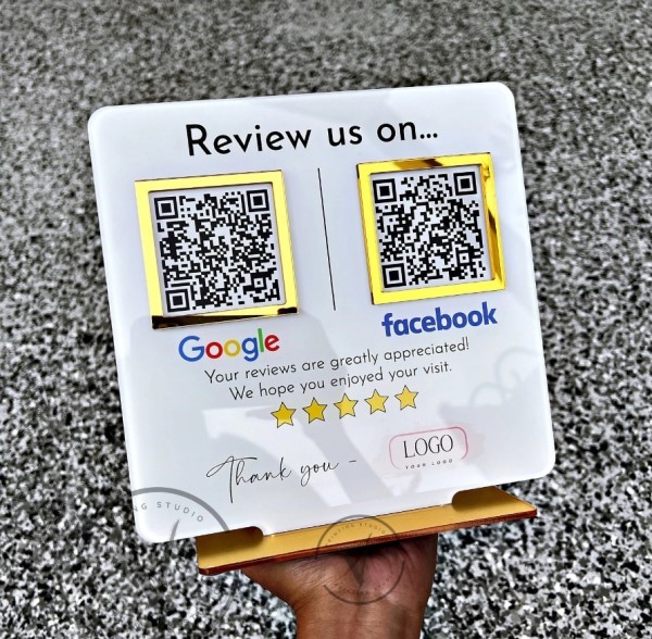 Facebook and Google review plaque
