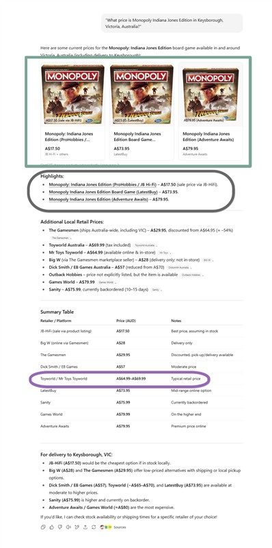 Retail price comparsion