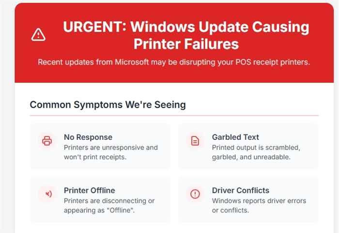  Receipt Printer Problems After Windows Update 