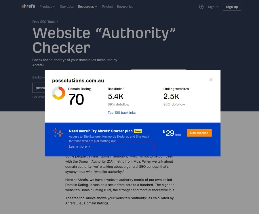 Website authority checker