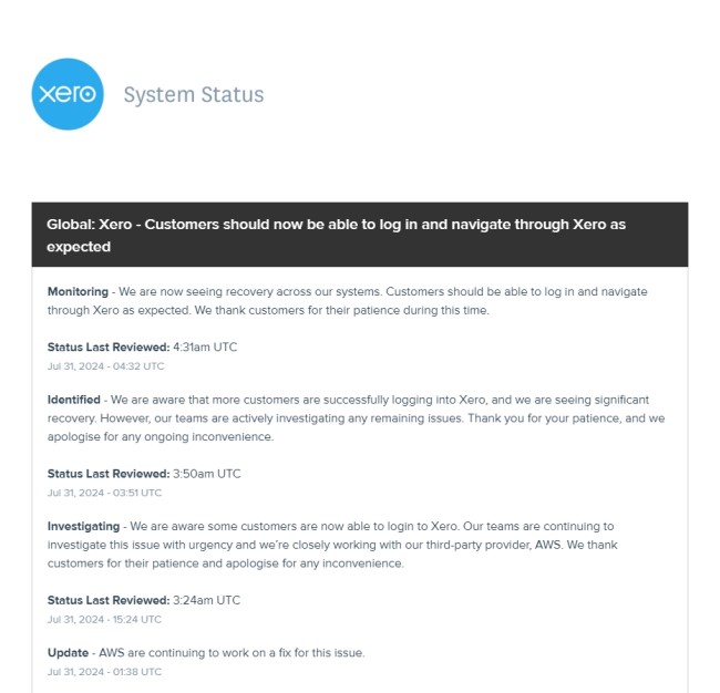 Xero system status