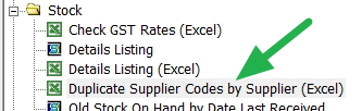 Duplicate supplier code menu