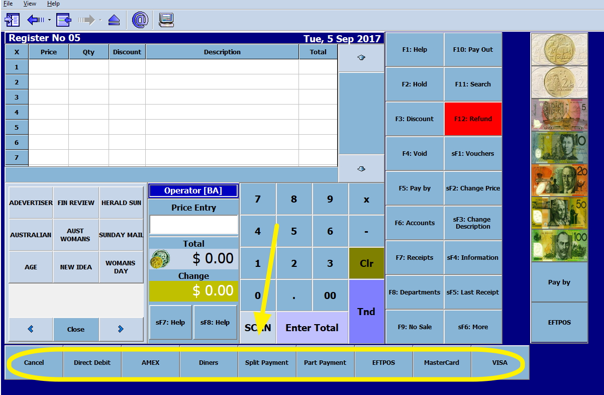 Cash register with credit EFTPOS displayed