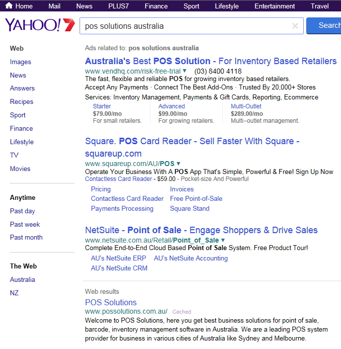 Searches for POS Solutions Australia by yahoo
